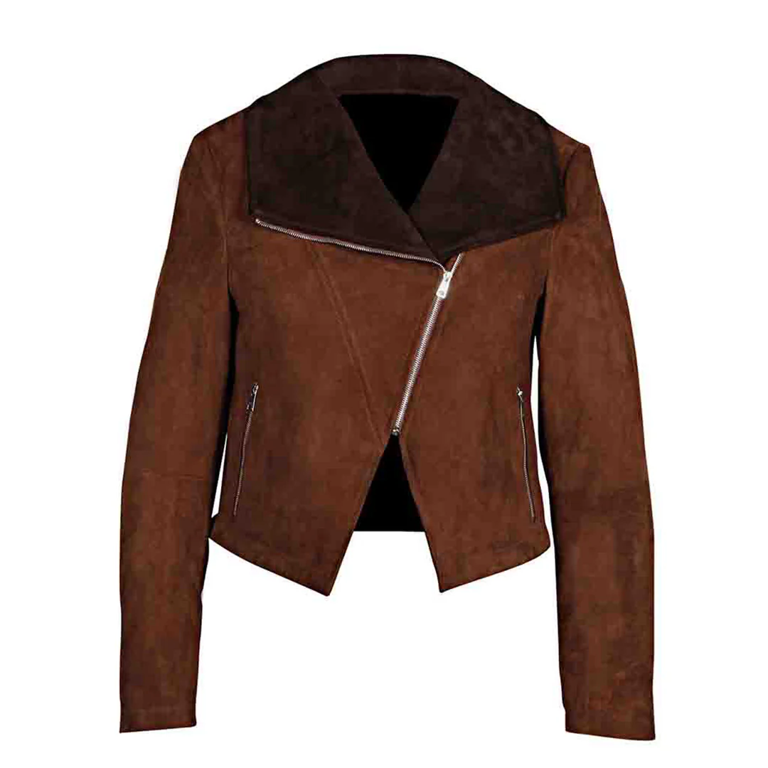 Saint Rebecca Women Brown Leather Spread Collar Jackets - Image 4