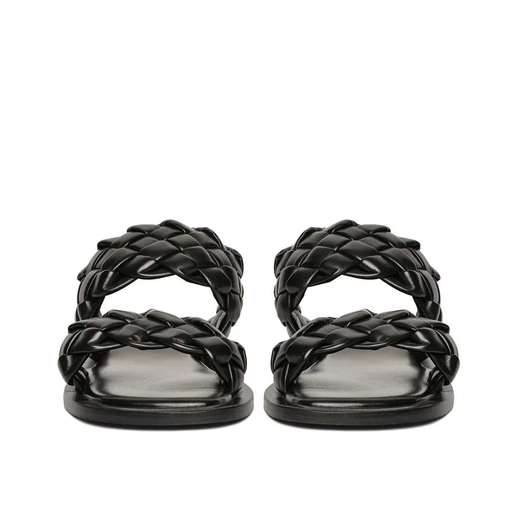 Saint Bruna Black Woven Leather Sliders - Image 3