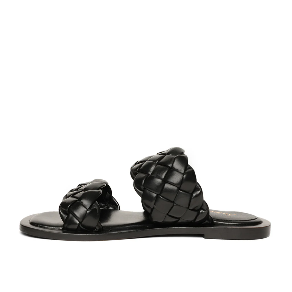Saint Bruna Black Woven Leather Sliders - Image 4