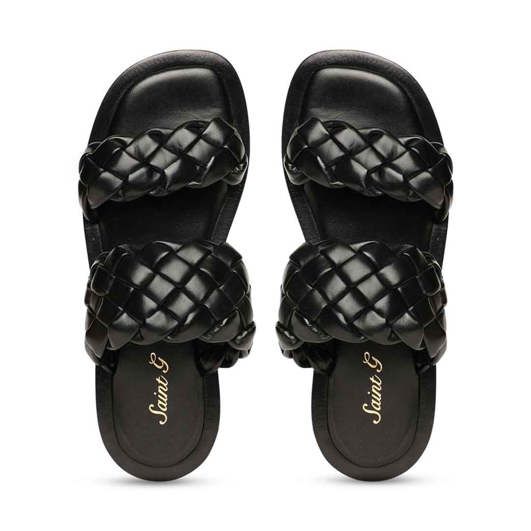 Saint Bruna Black Woven Leather Sliders - Image 5