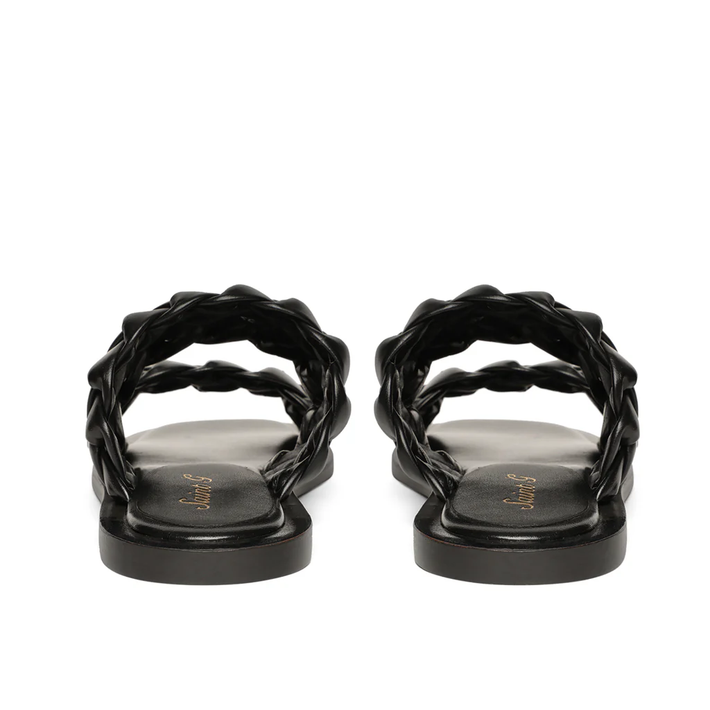 Saint Bruna Black Woven Leather Sliders - Image 8