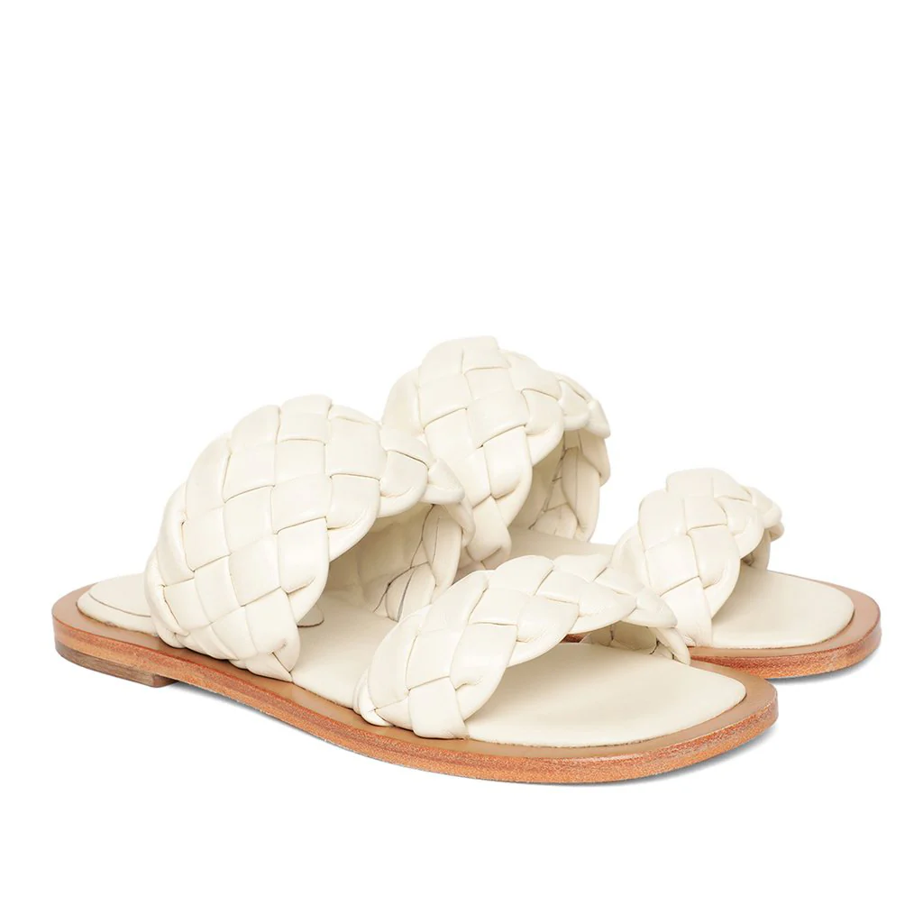 Saint Bruna White Woven Leather Sliders - Image 2