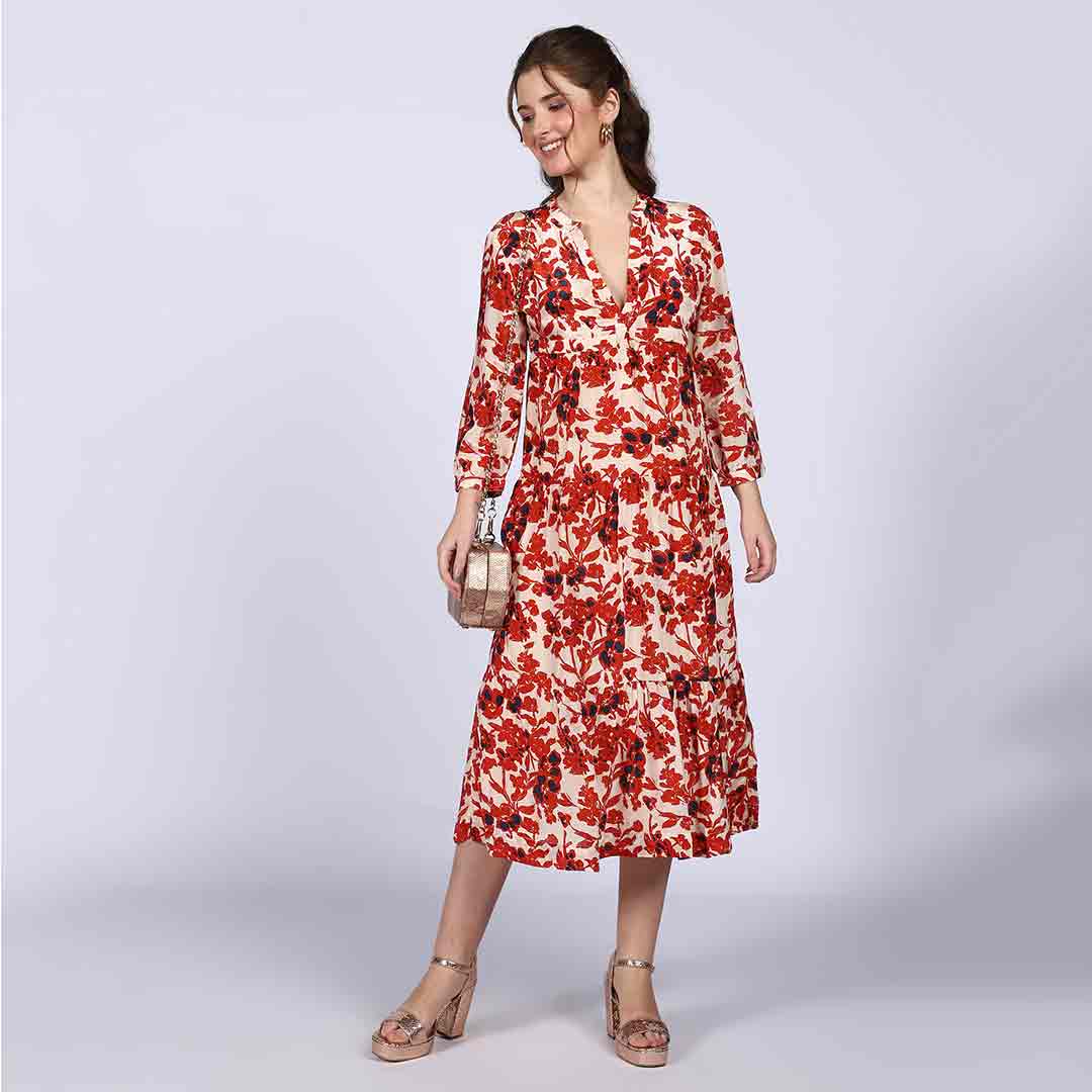 Saint Brunella Womens Ivory Red Floral Maxi Dress - Image 2