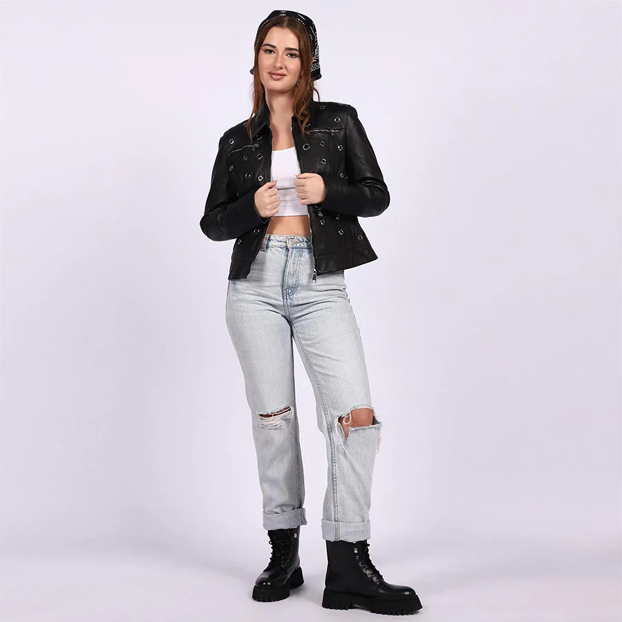 Saint Bryony Women Black Leather jacket - Image 3