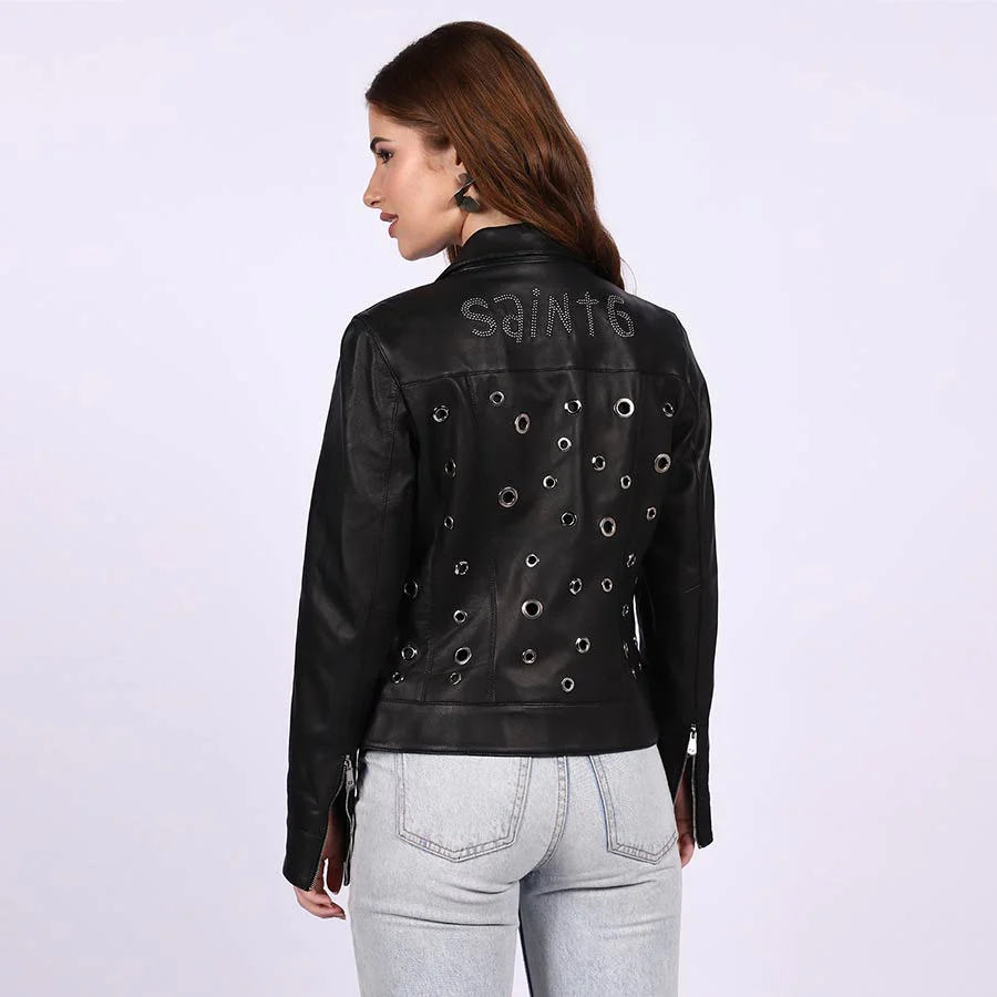 Saint Bryony Women Black Leather jacket - Image 4