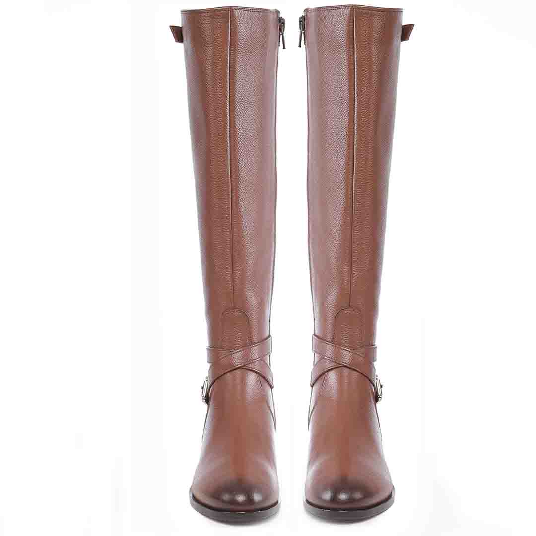 Saint Cara Tan Leather Buckle Detail Long Boots - Image 6