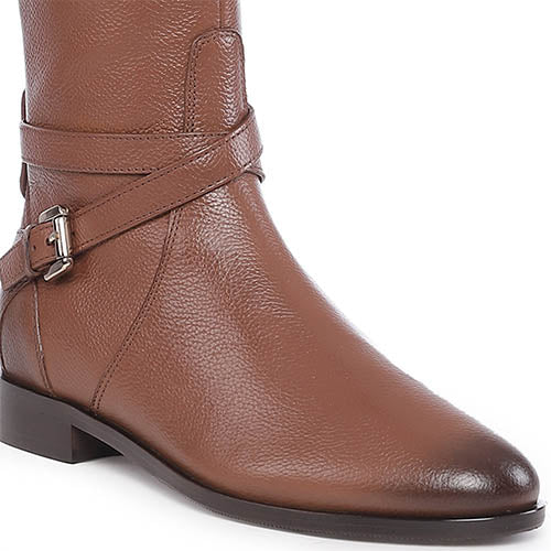 Saint Cara Tan Leather Buckle Detail Long Boots - Image 7