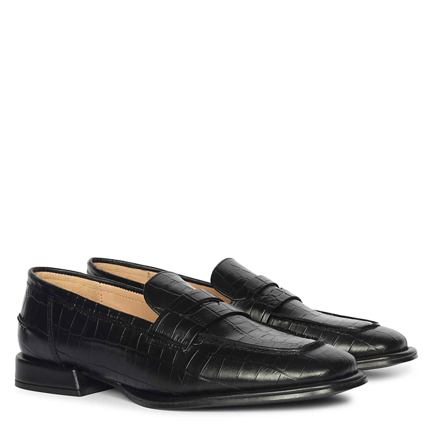 Saint Carla Croco Embossed Black Leather Moccasins - Image 2