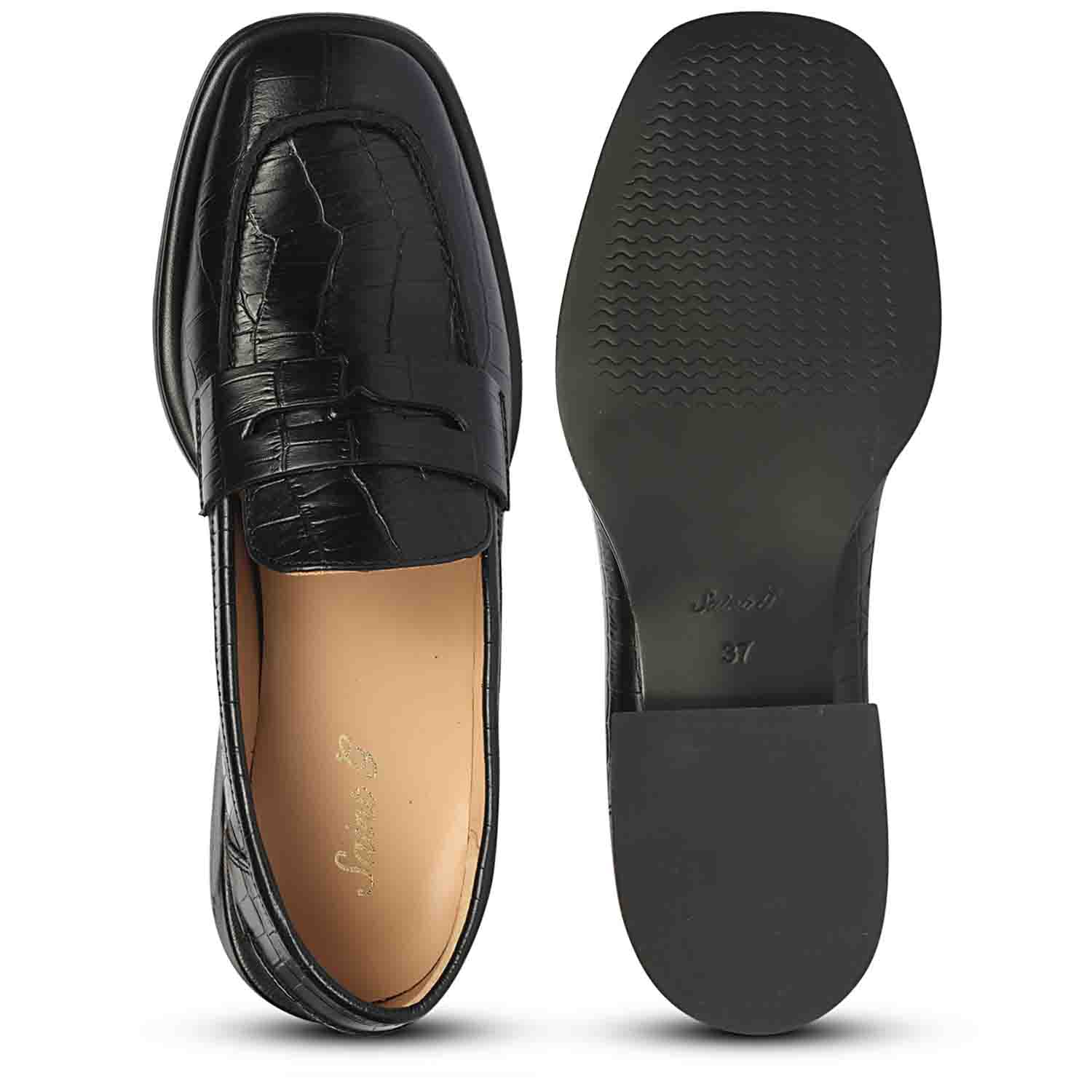 Saint Carla Croco Embossed Black Leather Moccasins - Image 6