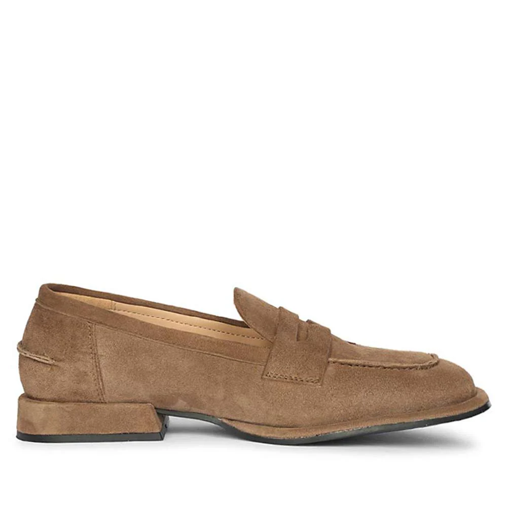 Saint Carla Dark Taupe Suede Leather Saddle Moccasins