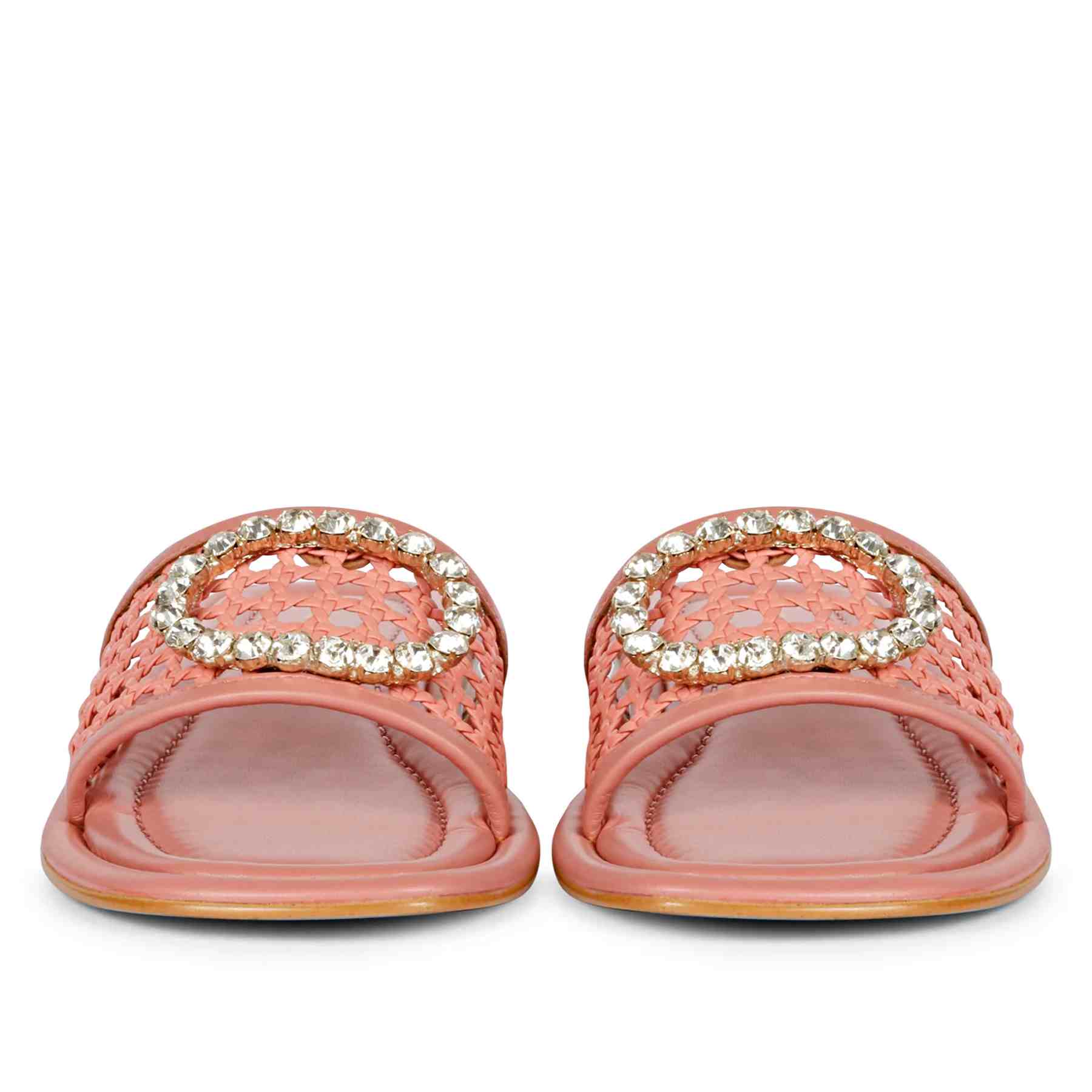 Saint Carly Coral Woven Leather Crystal Buckle Slide - Image 3