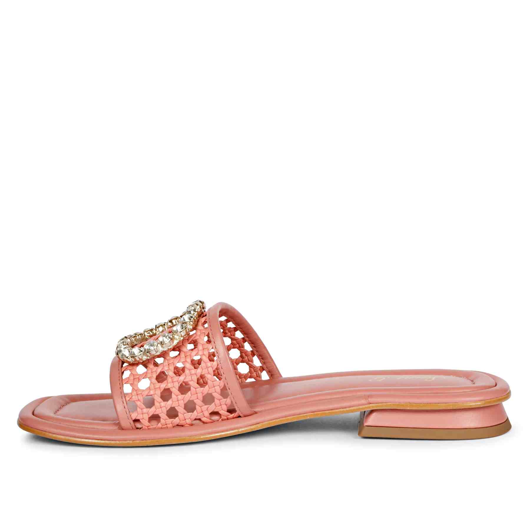 Saint Carly Coral Woven Leather Crystal Buckle Slide - Image 4
