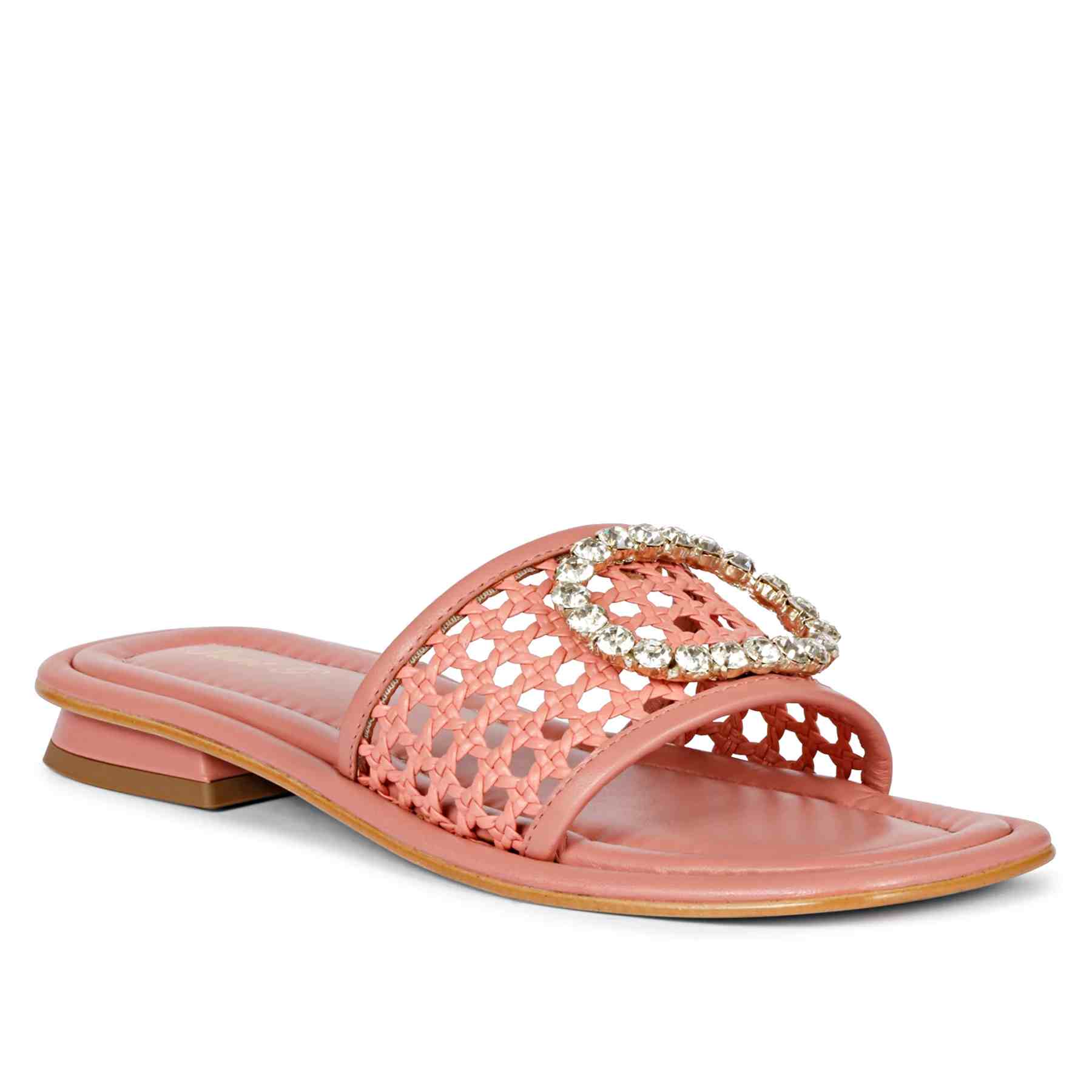 Saint Carly Coral Woven Leather Crystal Buckle Slide - Image 6