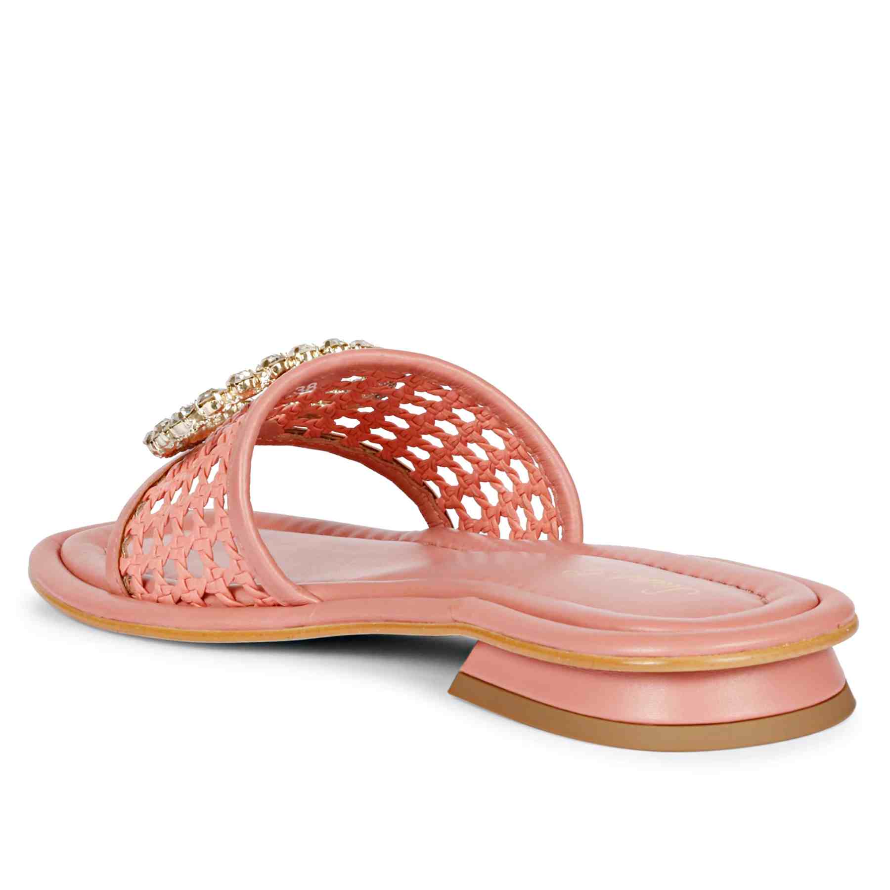 Saint Carly Coral Woven Leather Crystal Buckle Slide - Image 7