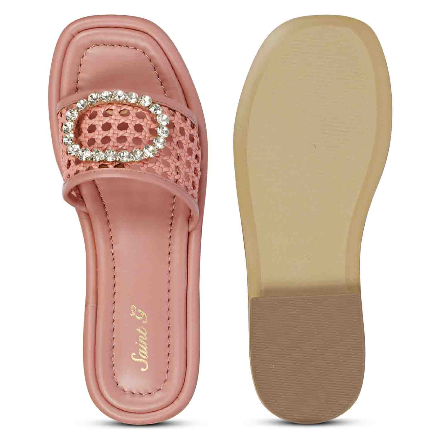 Saint Carly Coral Woven Leather Crystal Buckle Slide - Image 8