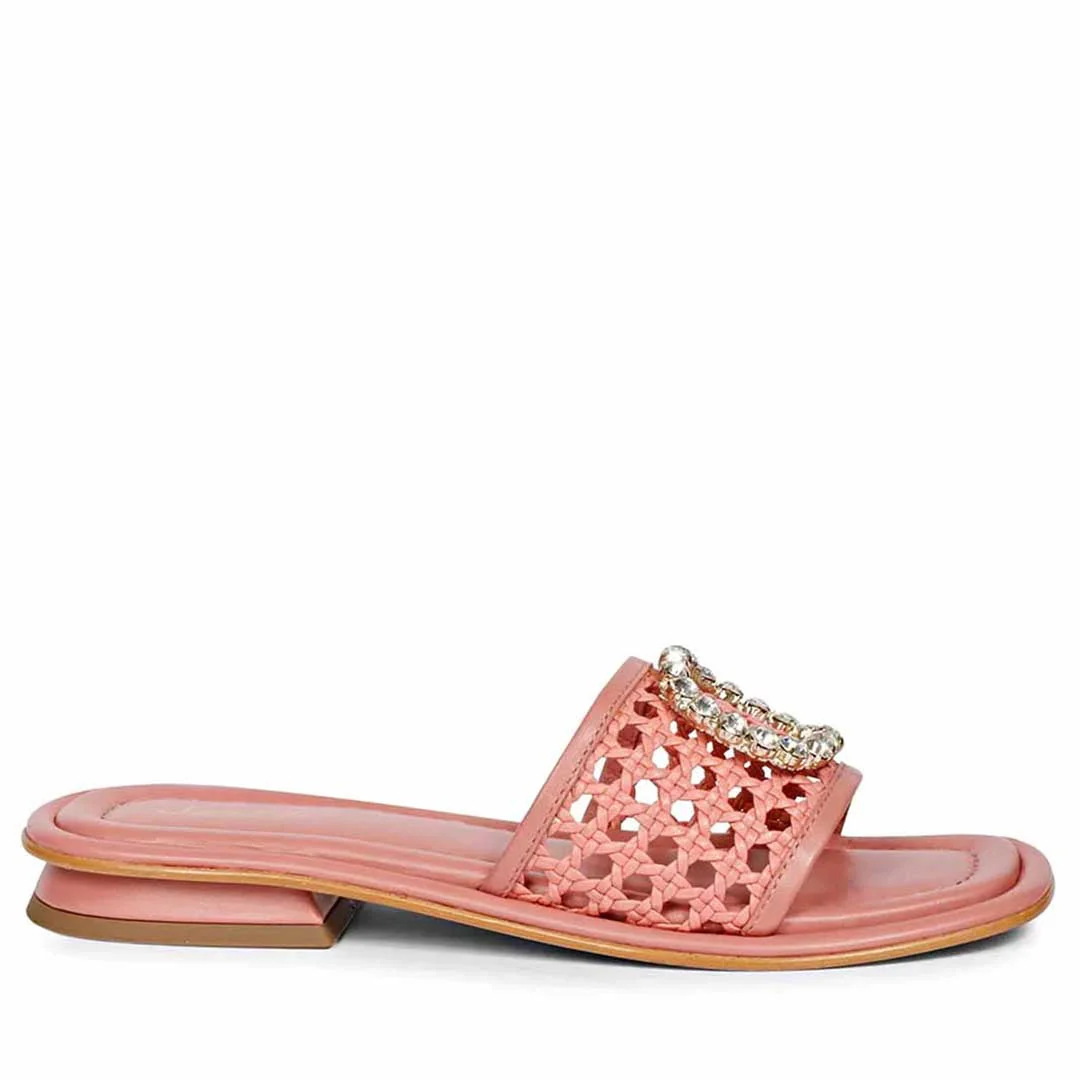 Saint Carly Coral Woven Leather Crystal Buckle Slide - Image 9