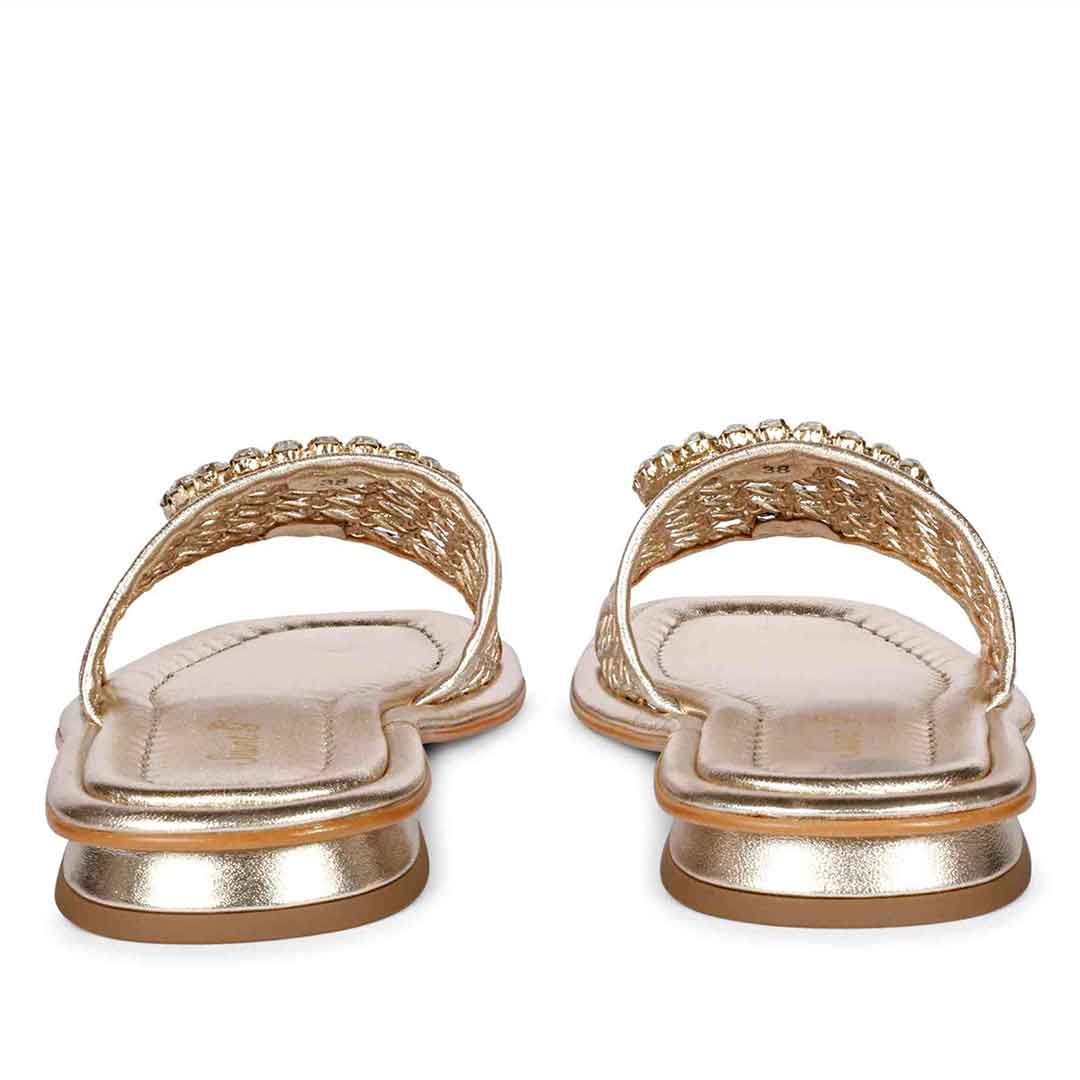 Saint Carly Gold Woven Leather Crystal Buckle Slide - Image 6