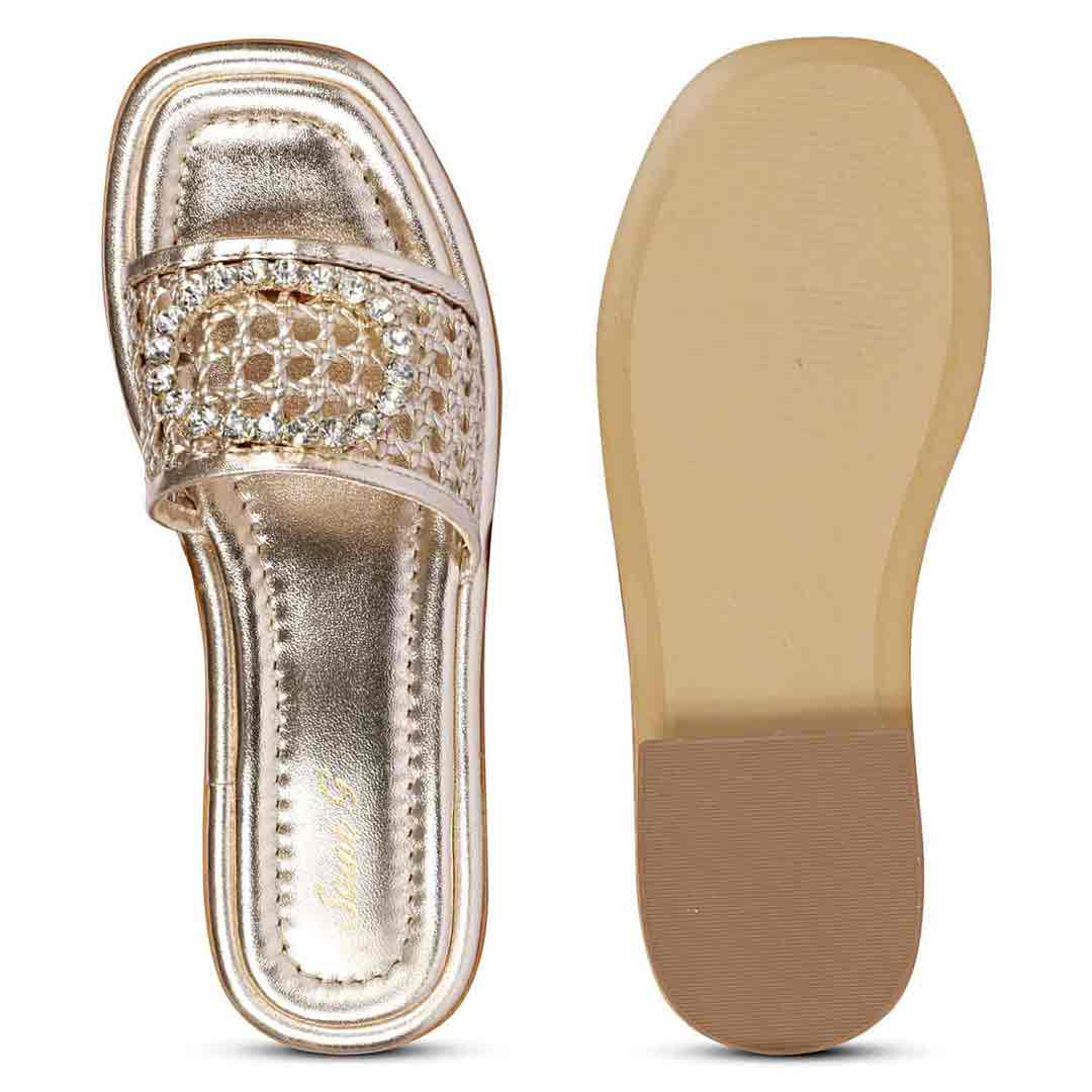 Saint Carly Gold Woven Leather Crystal Buckle Slide - Image 7