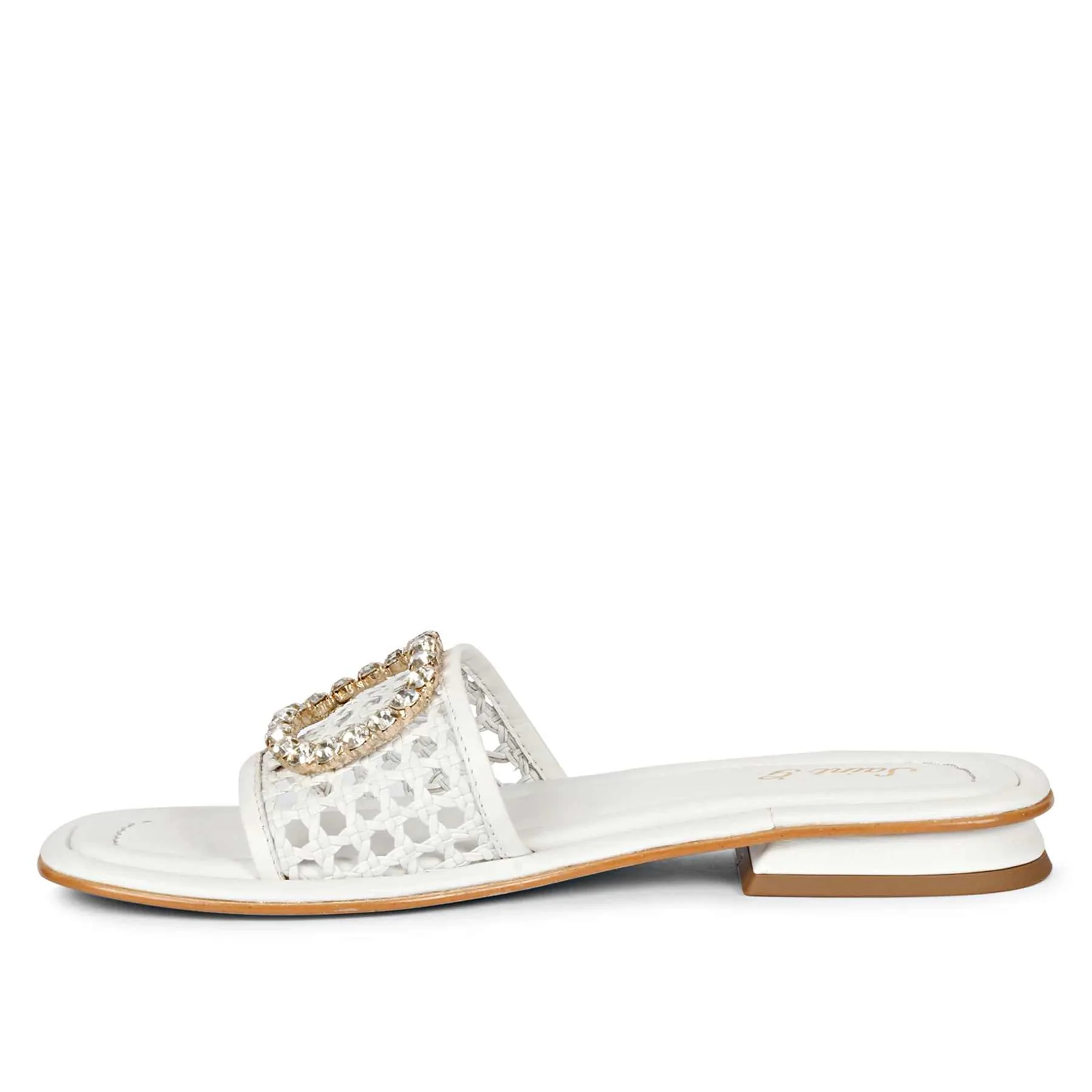 Saint Carly Off white Woven Leather Crystal Buckle Slide - Image 4