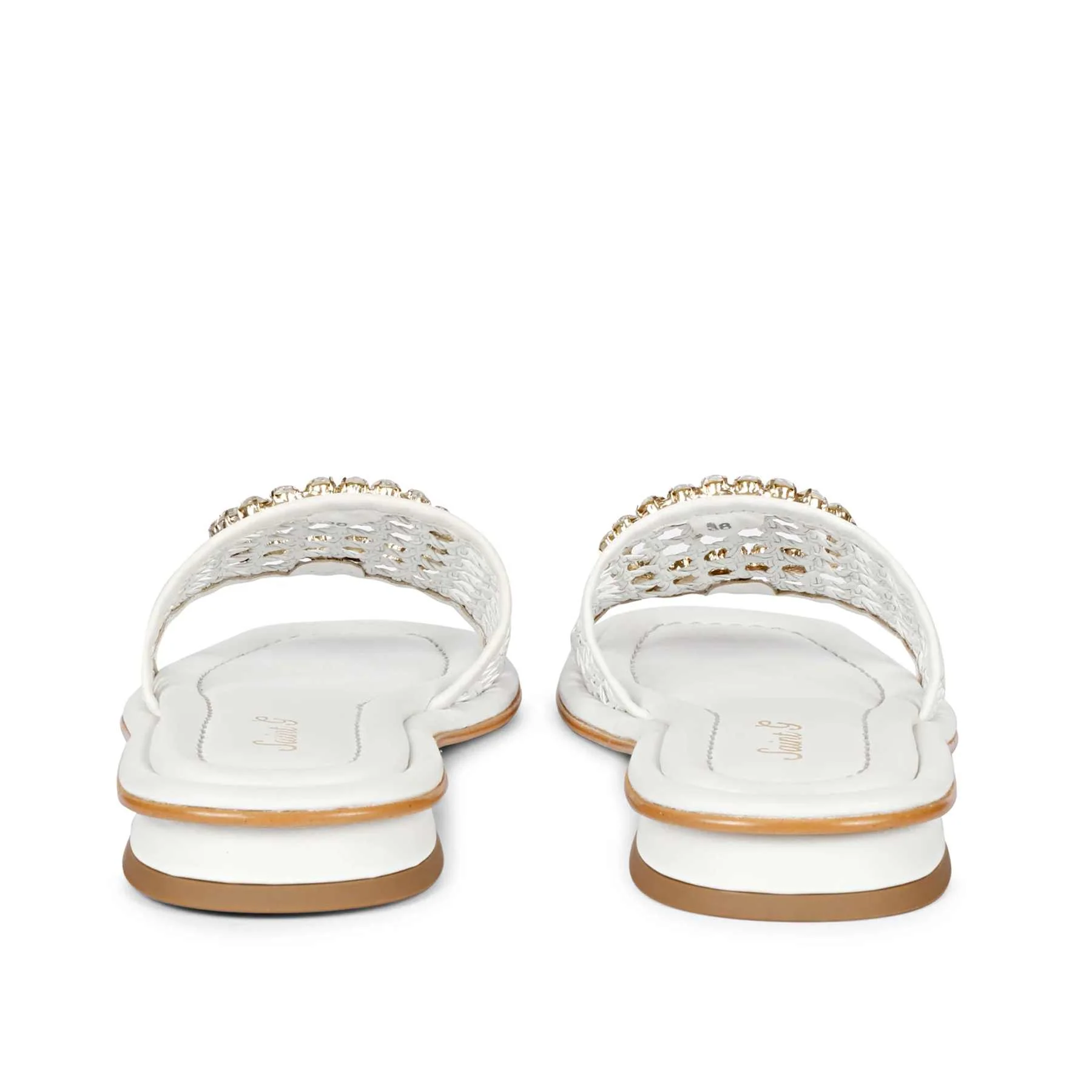 Saint Carly Off white Woven Leather Crystal Buckle Slide - Image 5