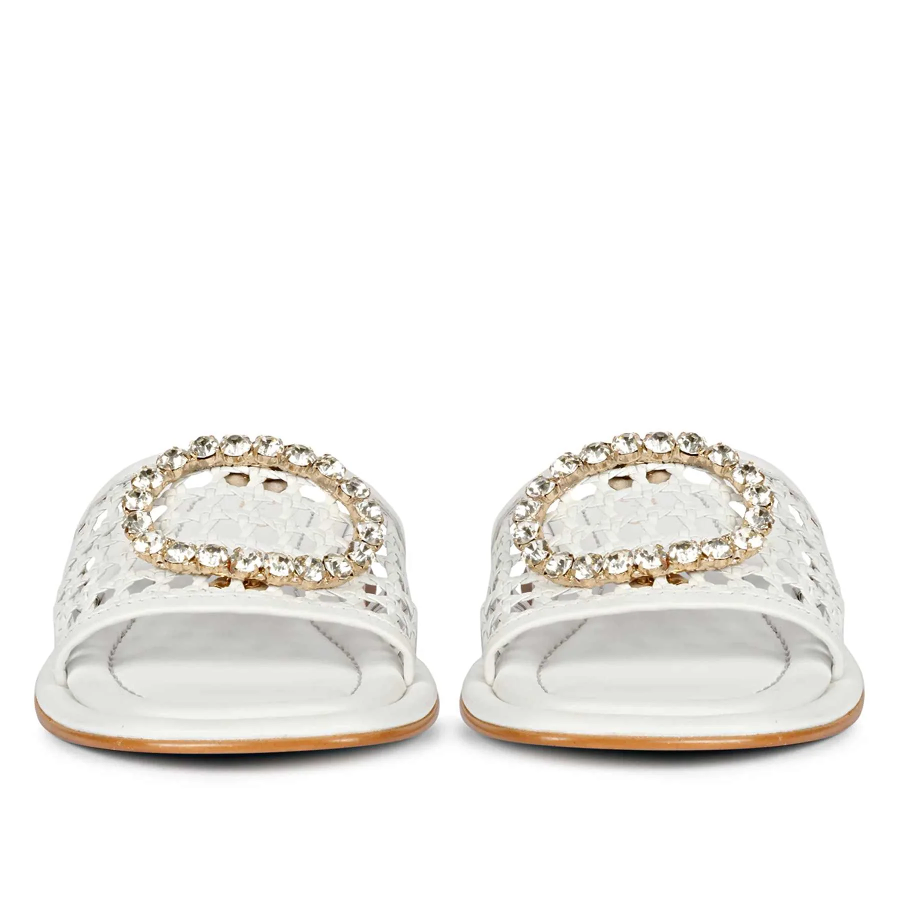 Saint Carly Off white Woven Leather Crystal Buckle Slide - Image 6