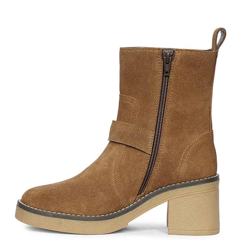 Saint Carmen Buckle Tan Suede Leather Ankle Boots - Image 3