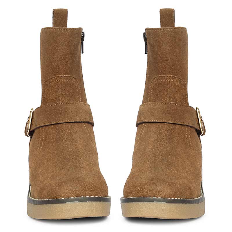 Saint Carmen Buckle Tan Suede Leather Ankle Boots - Image 4