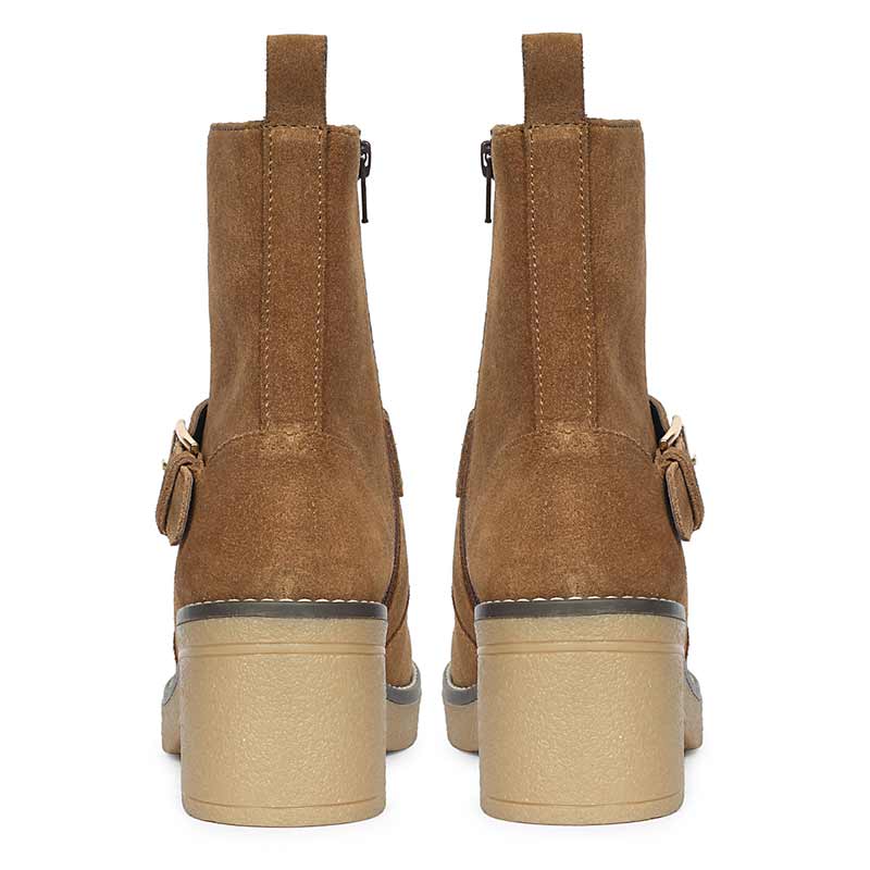 Saint Carmen Buckle Tan Suede Leather Ankle Boots - Image 5