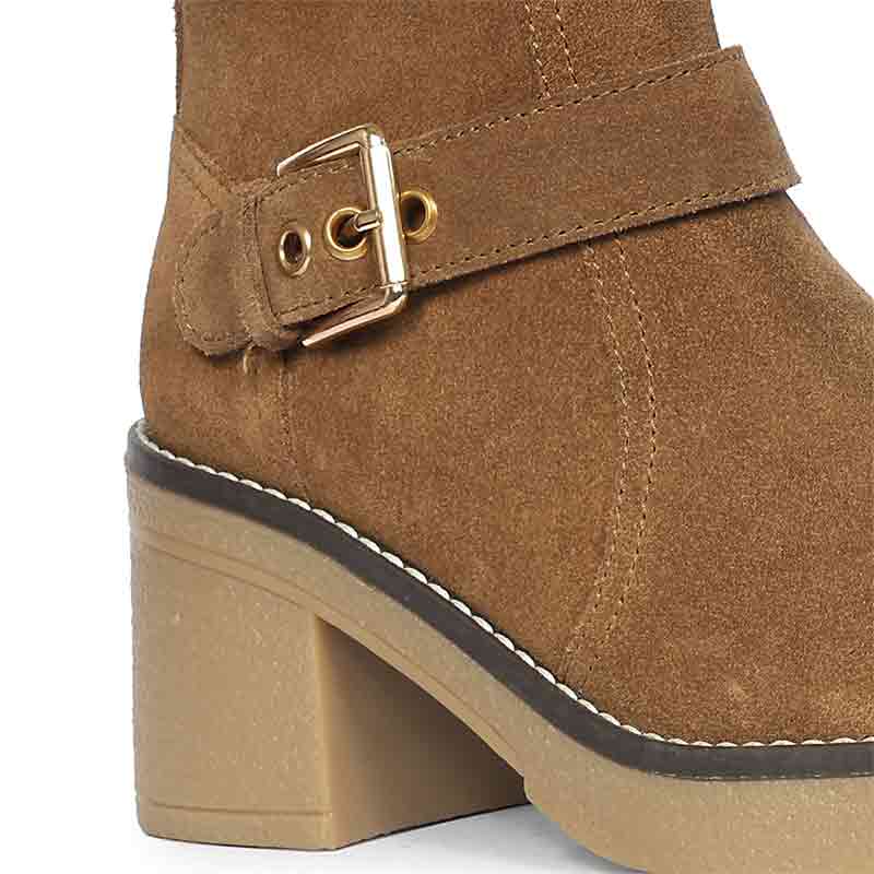 Saint Carmen Buckle Tan Suede Leather Ankle Boots - Image 7