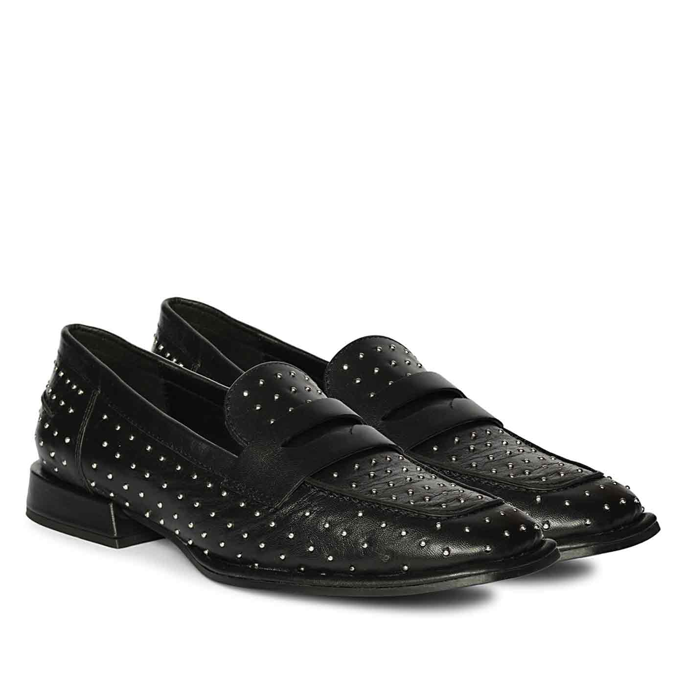 Saint Carol Studded Black Leather Moccasins - Image 2