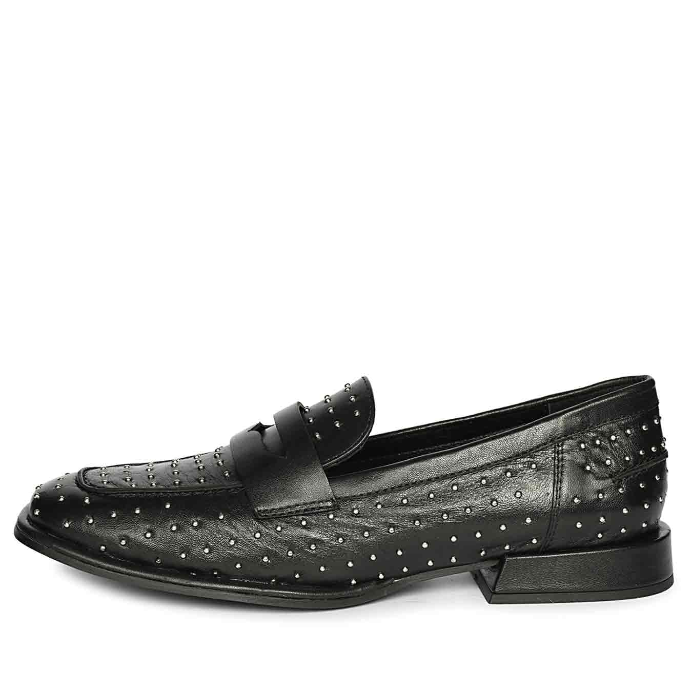 Saint Carol Studded Black Leather Moccasins - Image 3