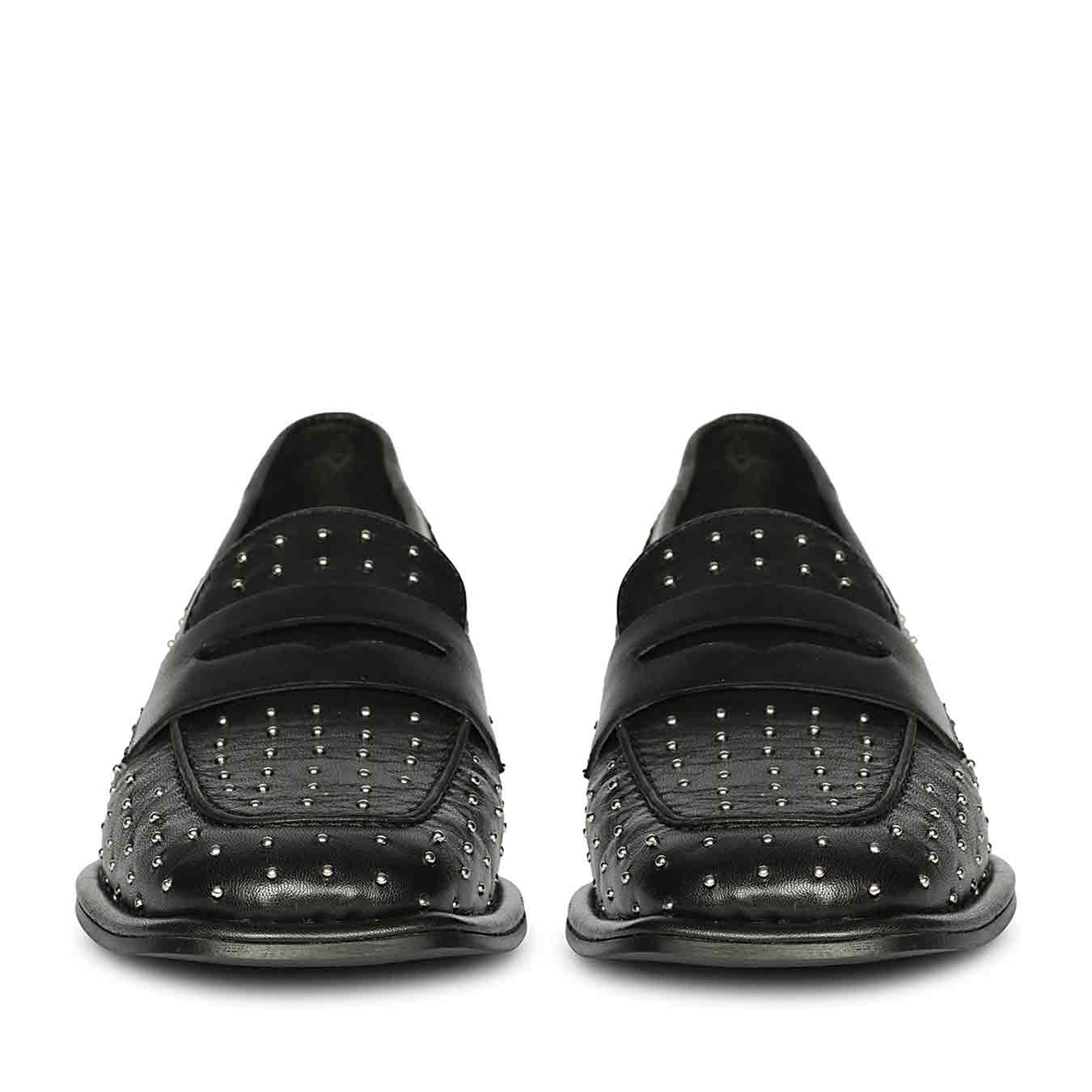 Saint Carol Studded Black Leather Moccasins - Image 4