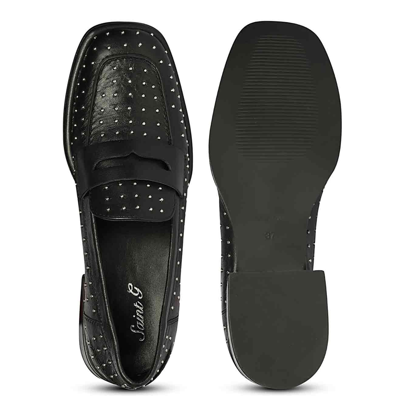 Saint Carol Studded Black Leather Moccasins - Image 6