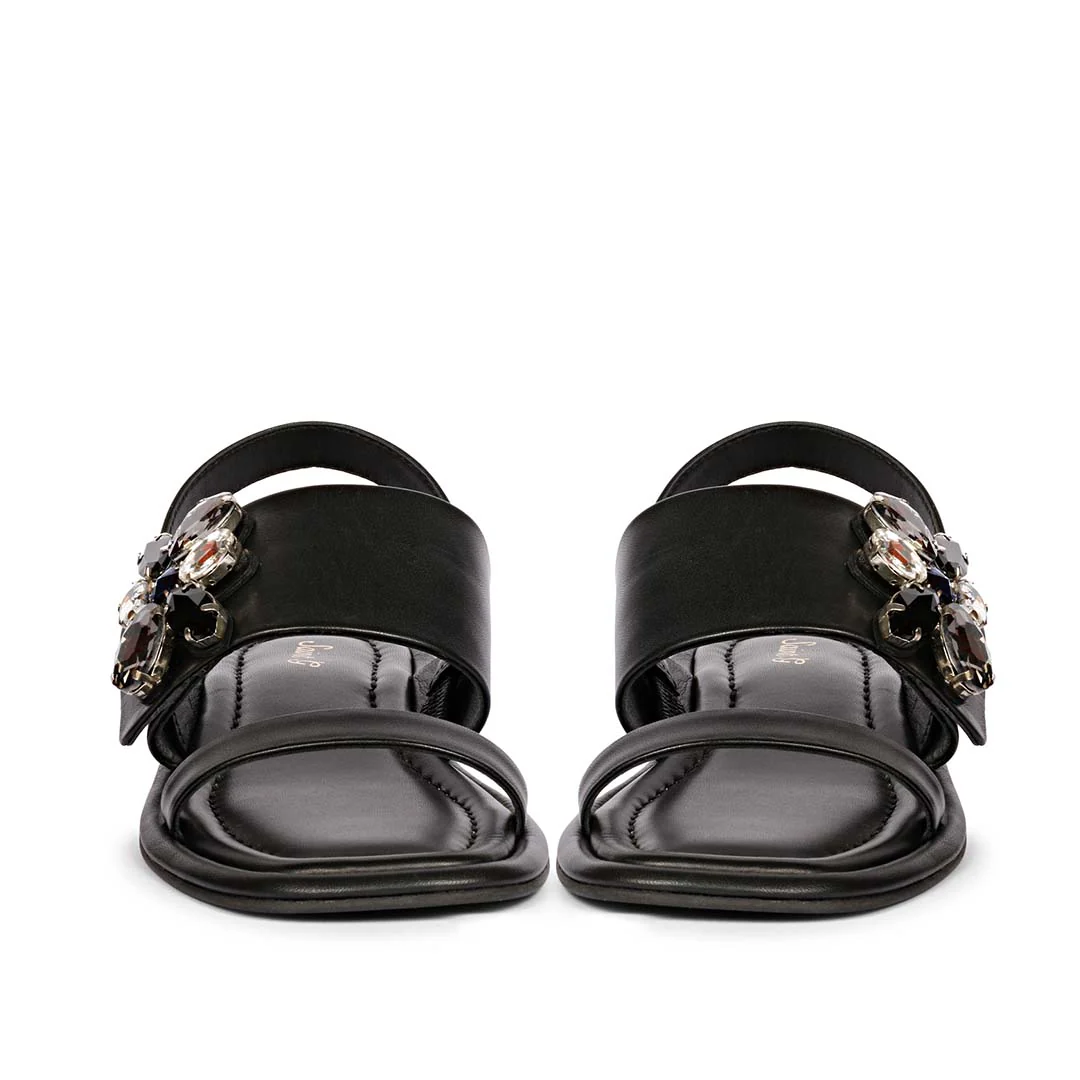 Saint Carona Multi Stone Butterfly Trim Black Leather Sandals - Image 5