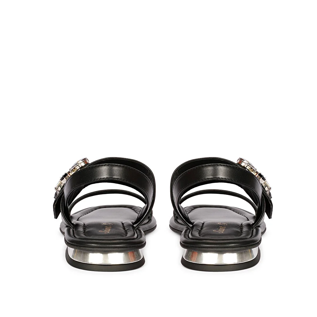 Saint Carona Multi Stone Butterfly Trim Black Leather Sandals - Image 6