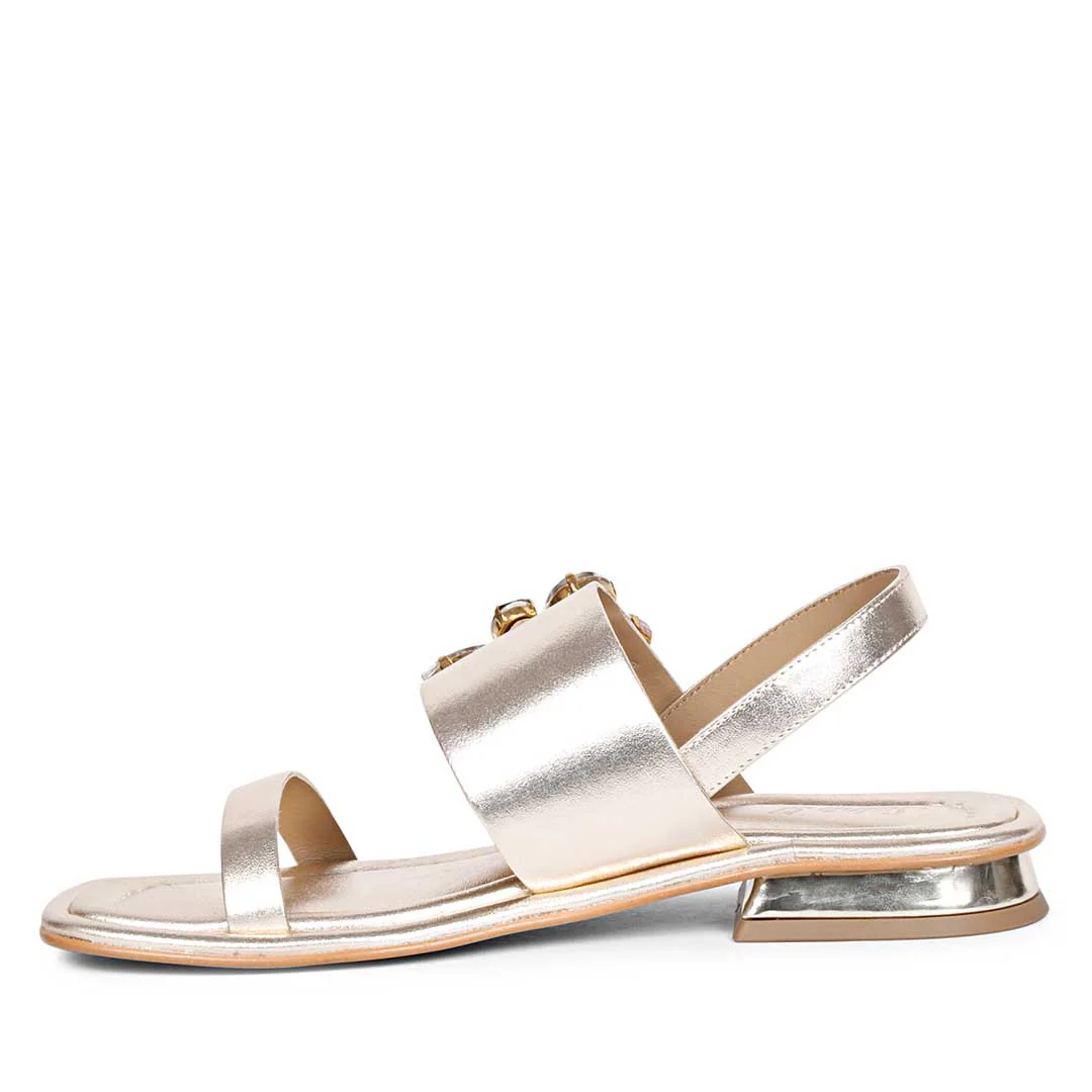 Saint Carona Multi Stone Butterfly Trim Gold Leather Sandals - Image 4