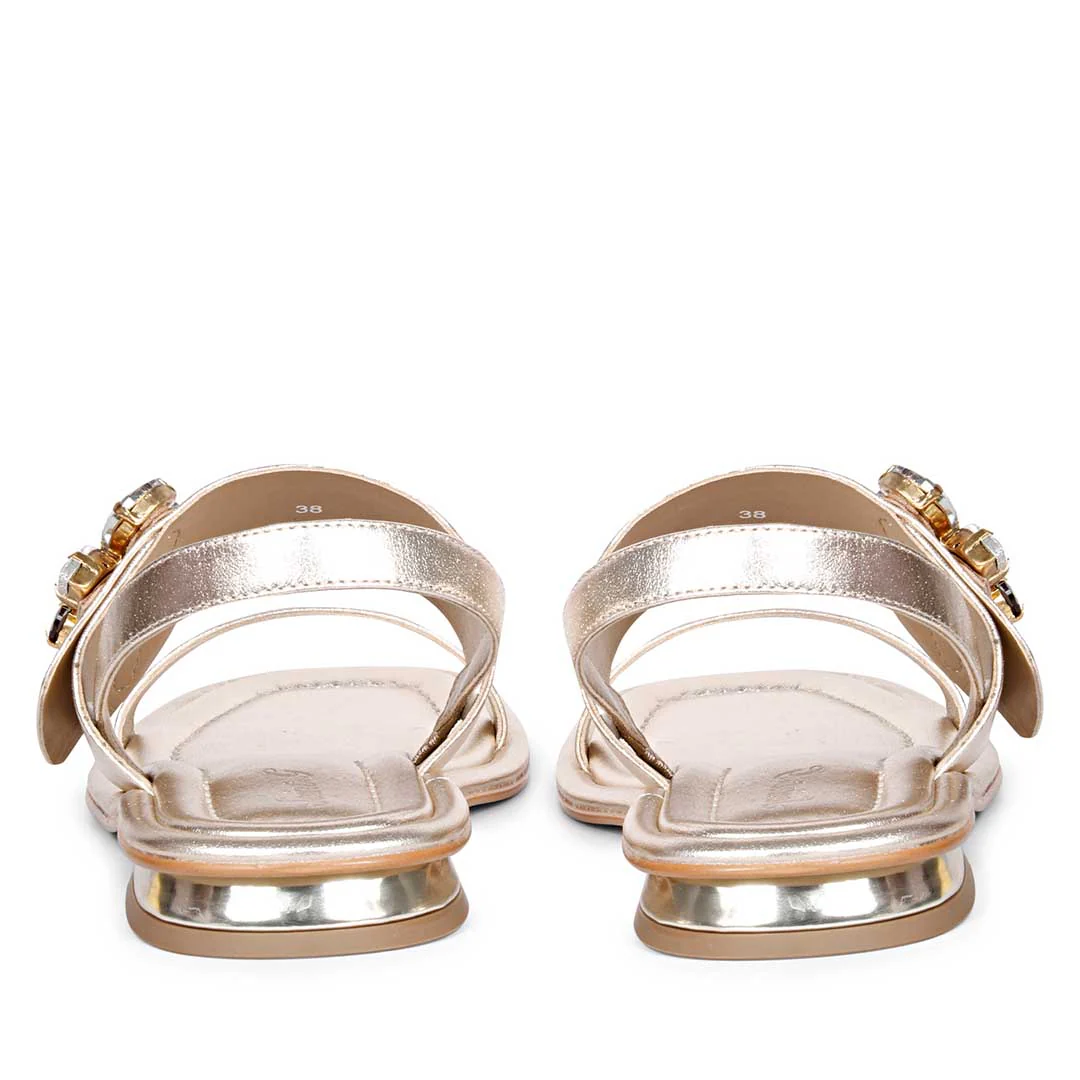 Saint Carona Multi Stone Butterfly Trim Gold Leather Sandals - Image 5