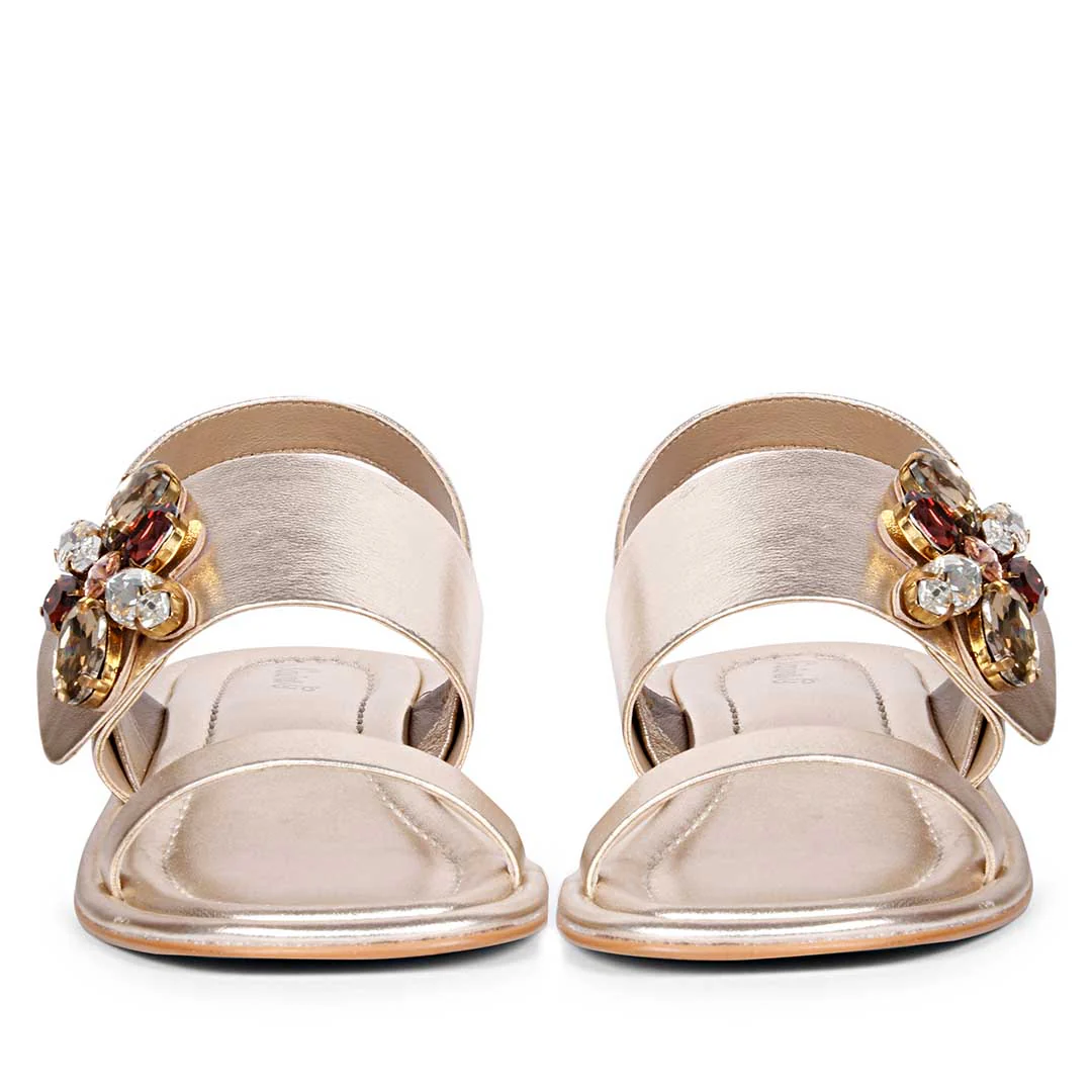Saint Carona Multi Stone Butterfly Trim Gold Leather Sandals - Image 6