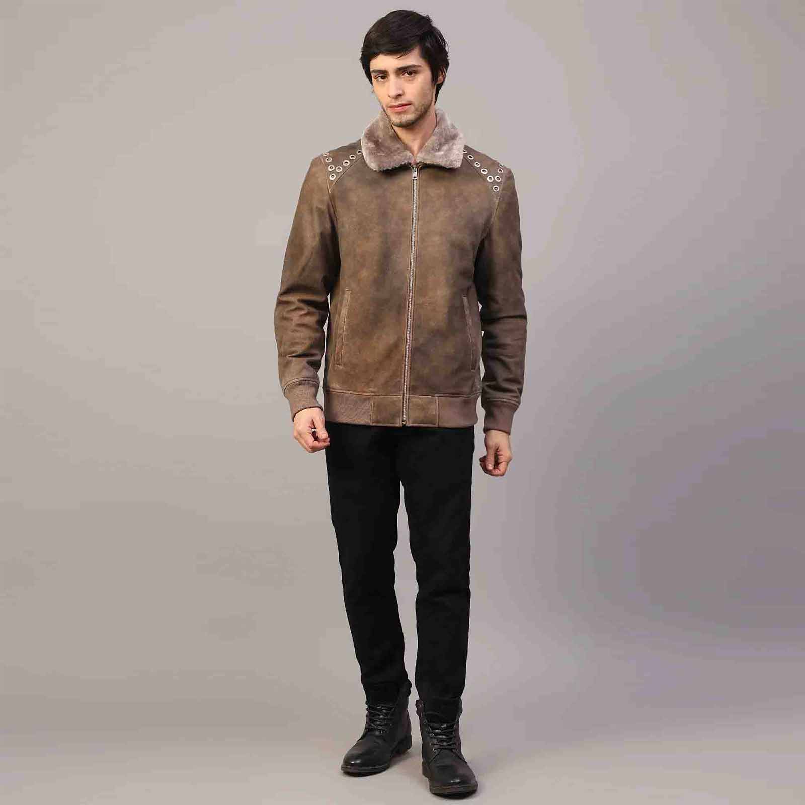 Saint Carter Grey Leather Men's Jackets