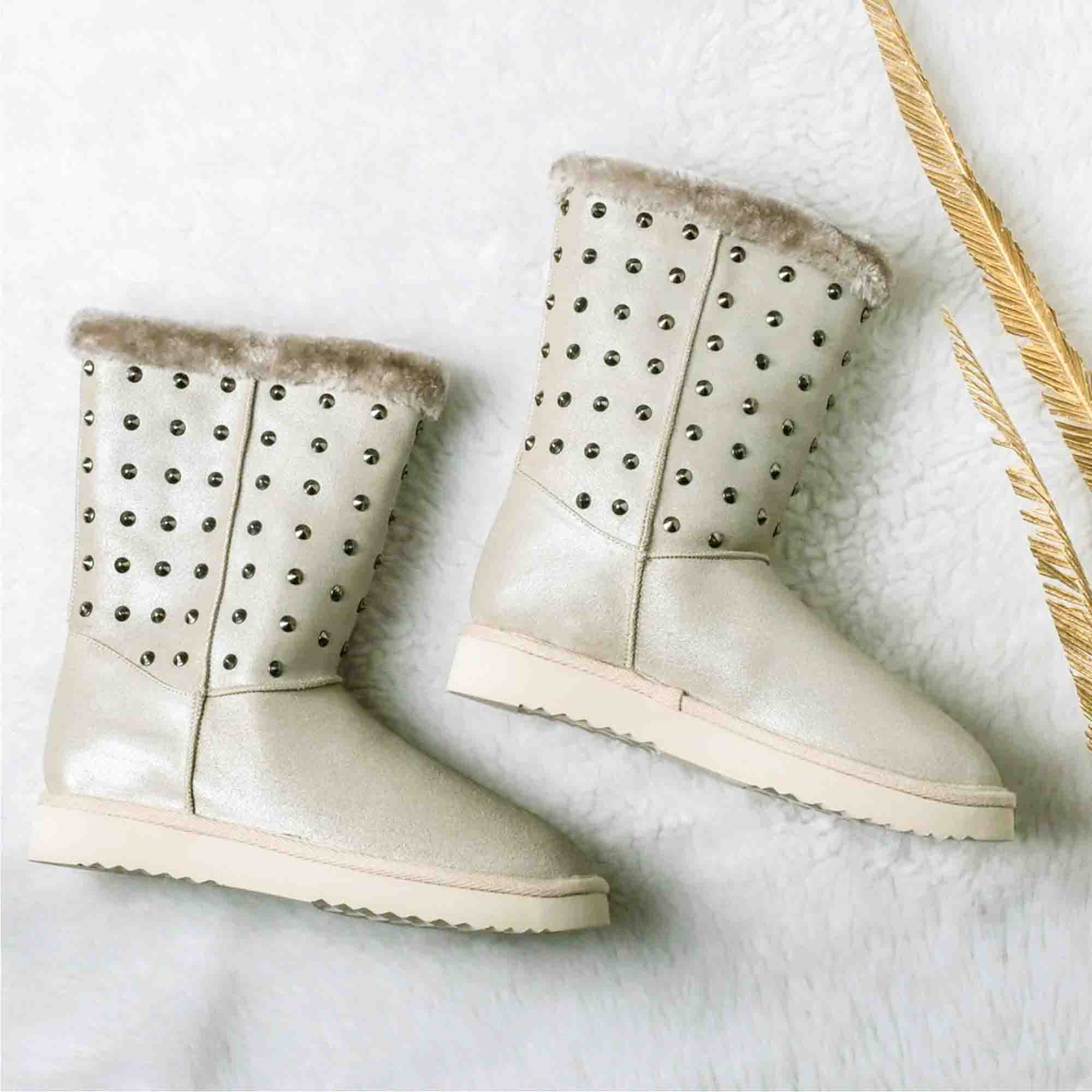 Saint Cassandra Metal Studded Silver Glitter Snug Boots - Image 2