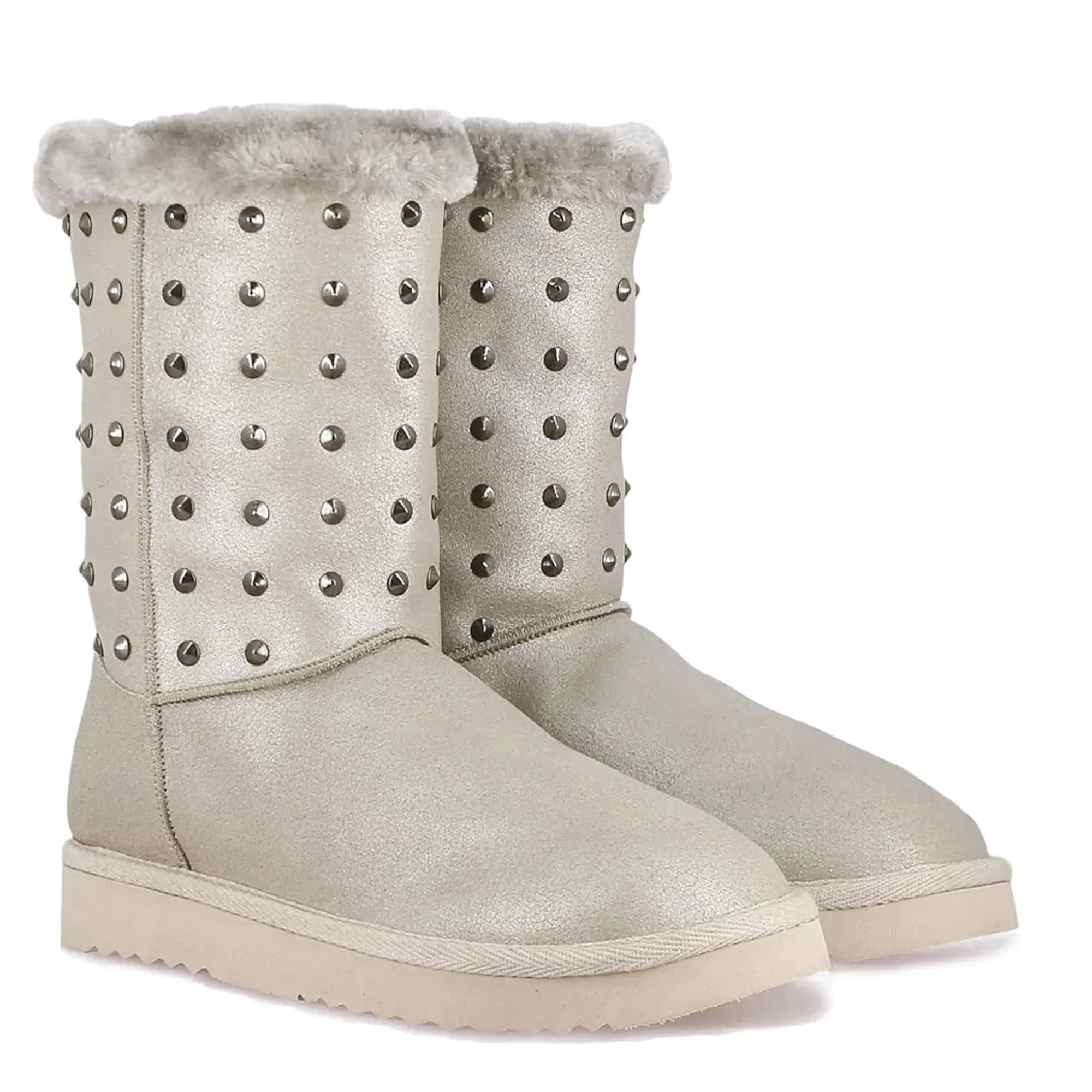 Saint Cassandra Metal Studded Silver Glitter Snug Boots - Image 3