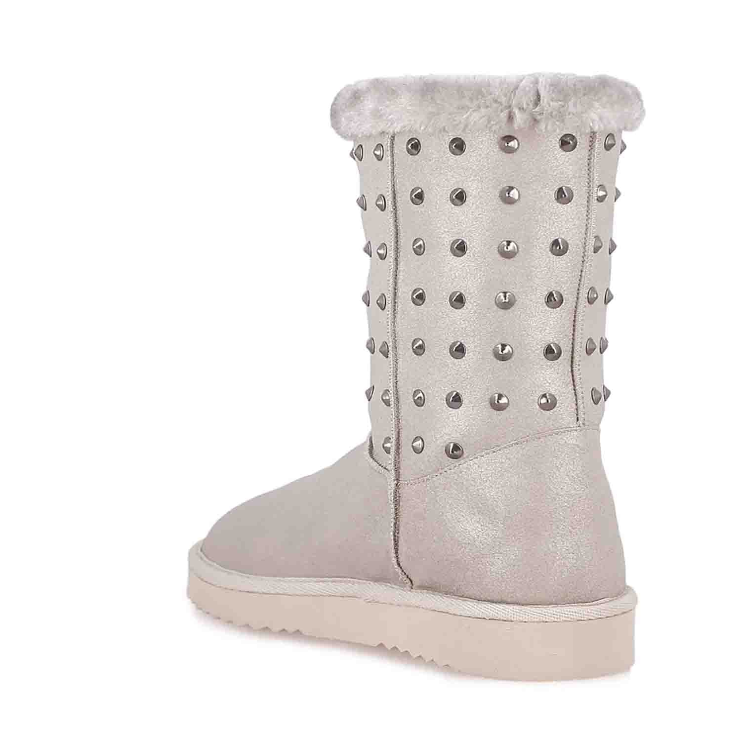 Saint Cassandra Metal Studded Silver Glitter Snug Boots - Image 8