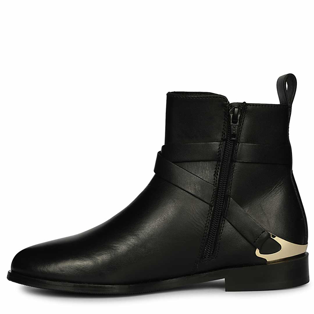 Saint Cathie Buckle Decor Black Leather Ankle Boots - Image 3