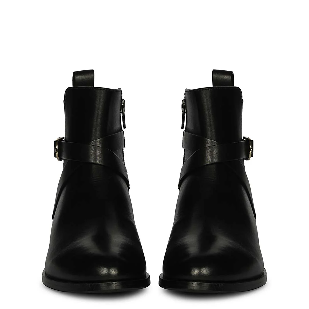 Saint Cathie Buckle Decor Black Leather Ankle Boots - Image 4