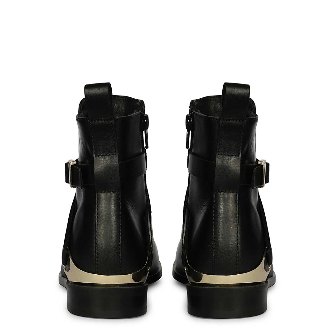 Saint Cathie Buckle Decor Black Leather Ankle Boots - Image 5