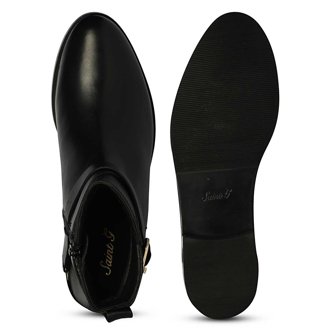 Saint Cathie Buckle Decor Black Leather Ankle Boots - Image 6