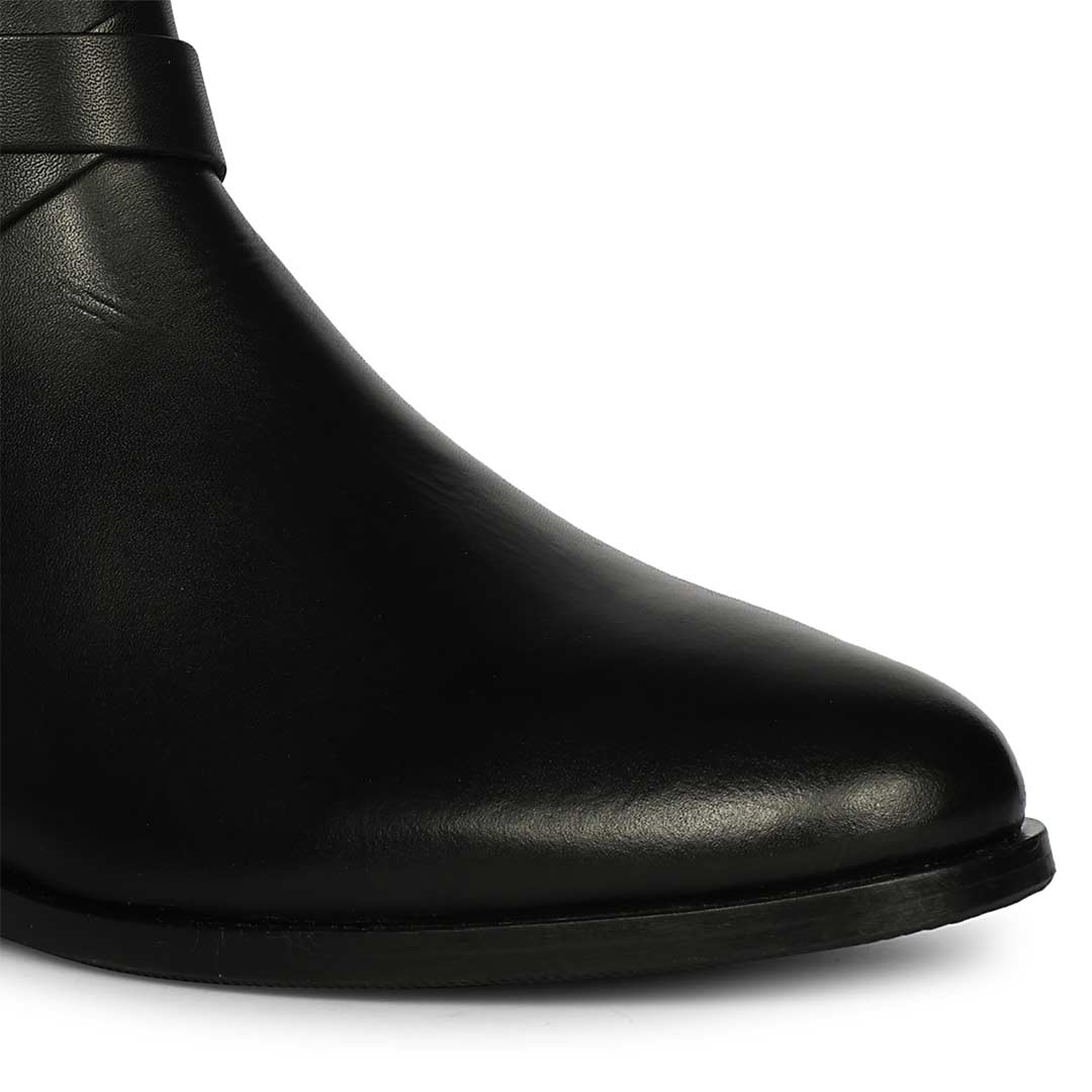Saint Cathie Buckle Decor Black Leather Ankle Boots - Image 7