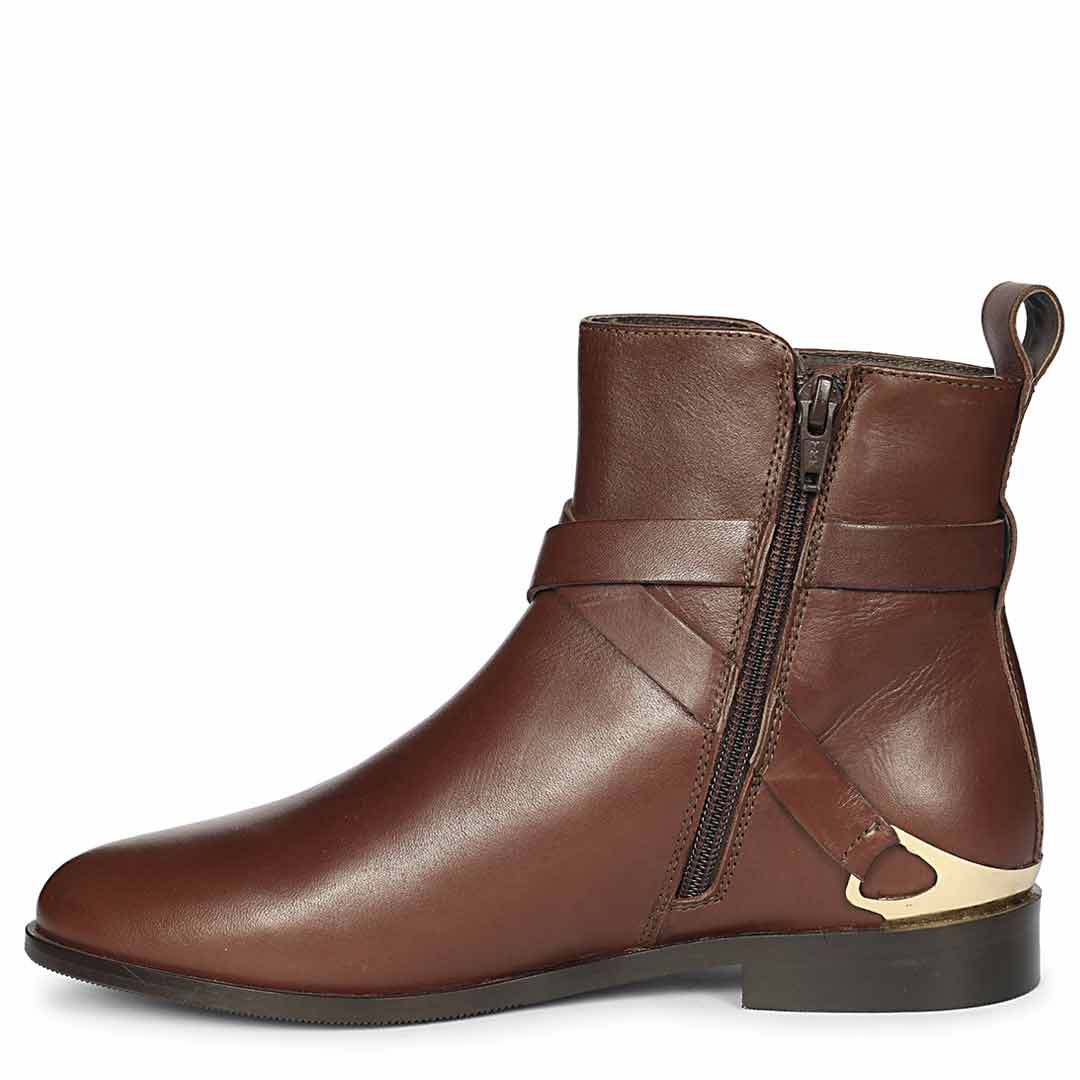 Saint Cathie Buckle Decor Brown Leather Ankle Boots - Image 3