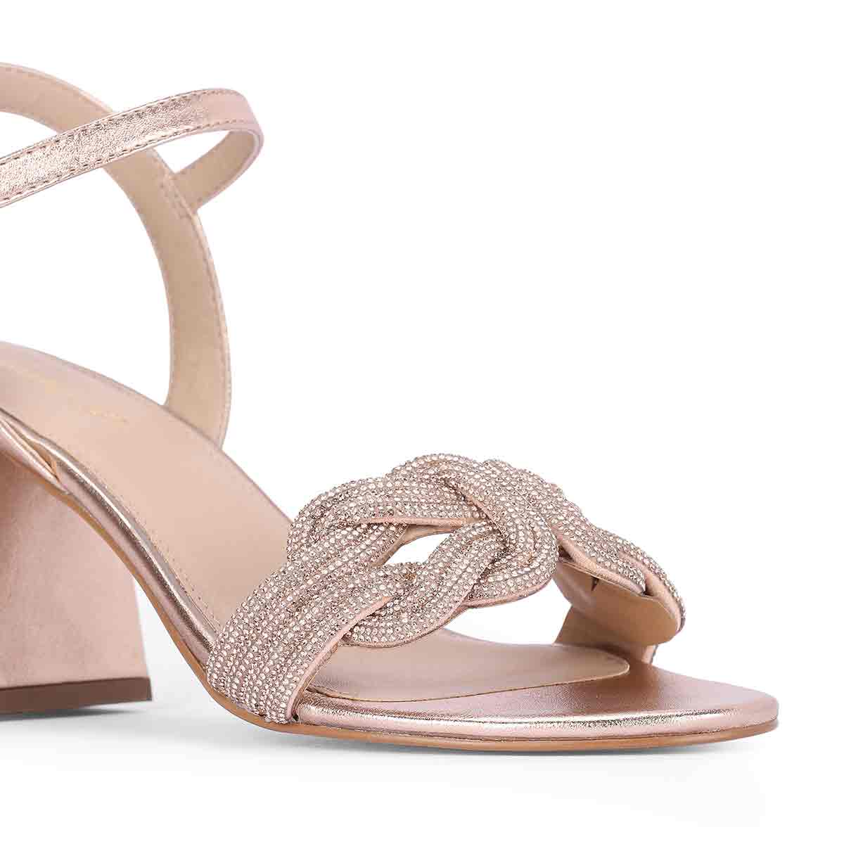 Saint Celeste Knot Embellished Rose Gold Metallic Leather Heels - Image 8