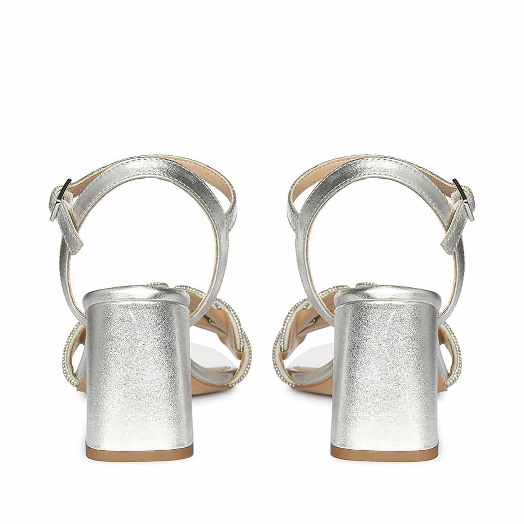 Saint Celeste Knot Embellished Silver Metallic Leather Heels - Image 5